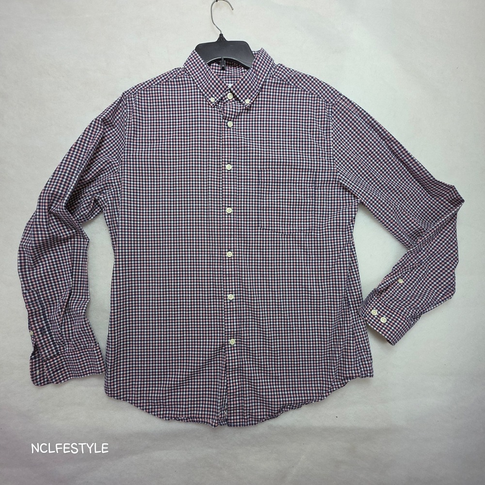 Goodfellow & Co Northrop Slim Fit Gingham Button  Shirt Mens L Navy Pink White